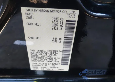 2019 Nissan Altima 2.5 Sr z USA, uszkodzony, nr VIN 1N4BL4CV9KC146067